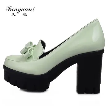 

Fanyuan Size 34-43 Sexy Ladies High Heel Shoes Women Bowtie Square Toe Thick Heel Pumps Party Club Wedding Elegant Footwears