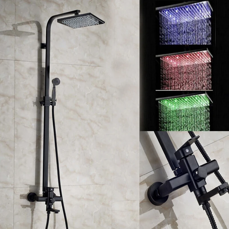 

LED Square Rain Shower Head Tub Spout Valve Mixer Tap Oil Rubbed Bronze Tap