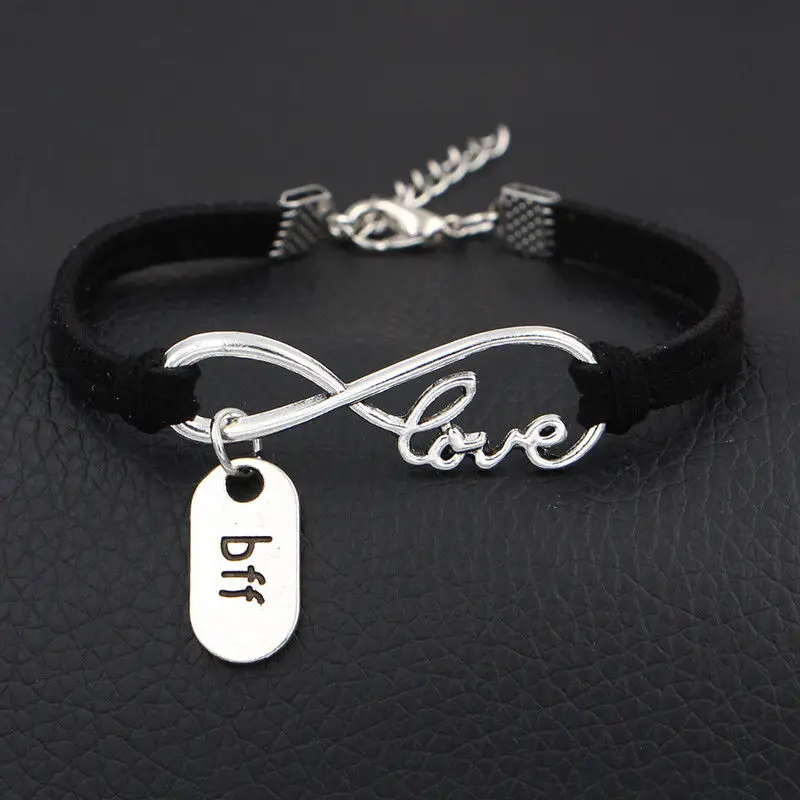 

Best Friend bff Forever Charms Silver Pendants Infinity Love Leather BraceletsGirl Unisex Jewelry Gift Various Colors To Choose