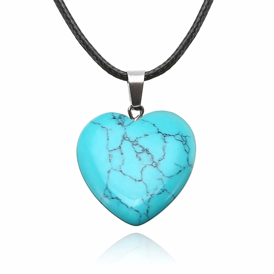 Shellhard Love Heart Necklaces for Women Natural Stone Leather Chain Necklace & Pendant Femme Bijoux Charm Jewelry