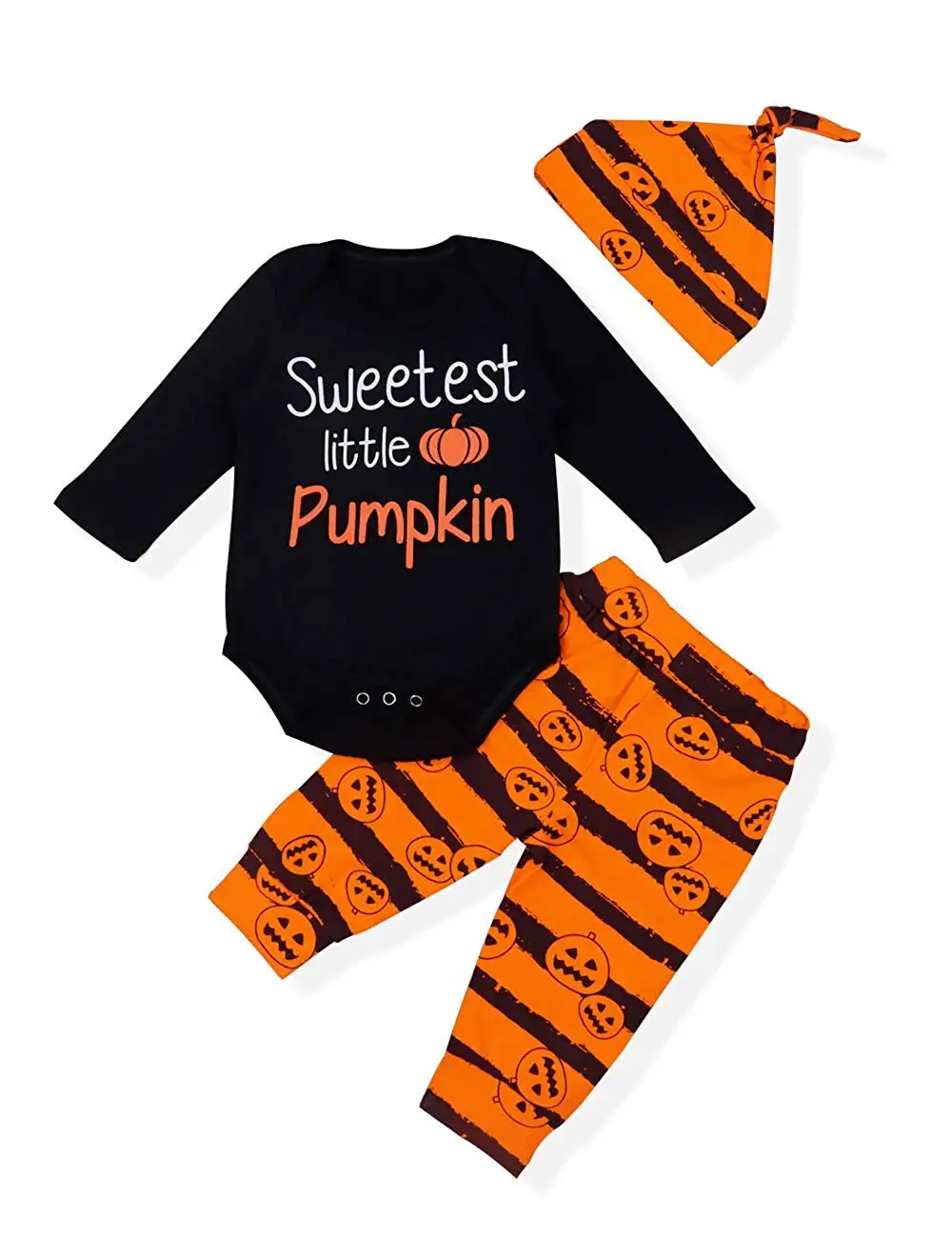 Newborn Baby Halloween Costumes 3Pcs Outfits Set Letter Rompers Pumpkin