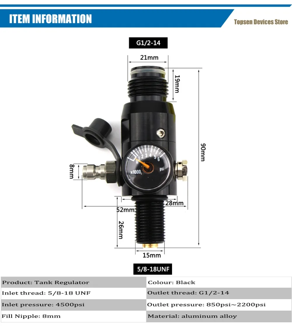 PCP Пейнтбол страйкбол HPA бак 5/8-18 UNF регулятор резьбы 4500psi клапан давление на входе 1500psi/1800psi/2200psi Выходное давление