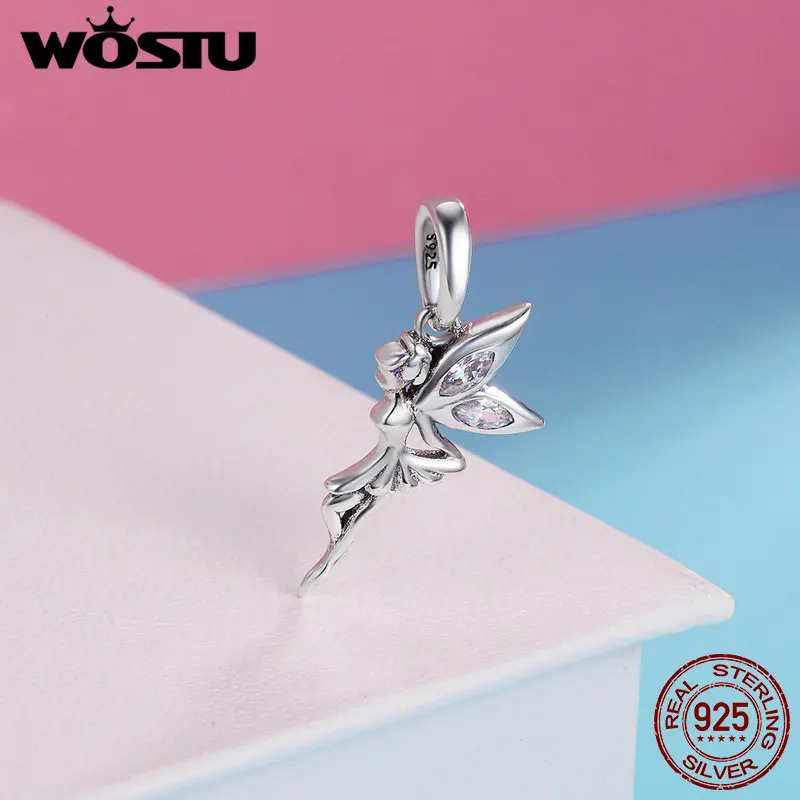 WOSTU Authentic 925 Sterling Silver Flower Fairy Dangle Pendant Charms fit Original Charm Bracelets & Necklaces jewelry FIC359