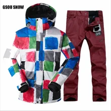 Gsou Snow/лыжи костюм, мужской костюм, одна доска, две доски, ветровка, открытый водонепроницаемый и теплый, сетка лыжный костюм