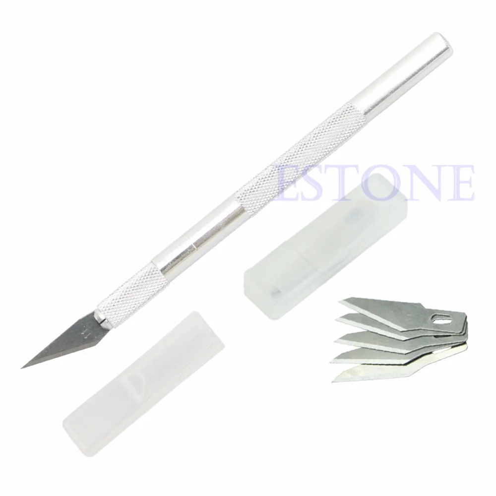 

Practical Metal Handle Craft Knife + 5 Blade Scalpel Cutter Engraving Tool New