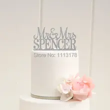 Серебристые блестящие свадебный торт Топпер мистер и миссис Декор Дизайн пользовательские фамилия день рождения Свадебный Baby Shower топперы для торта