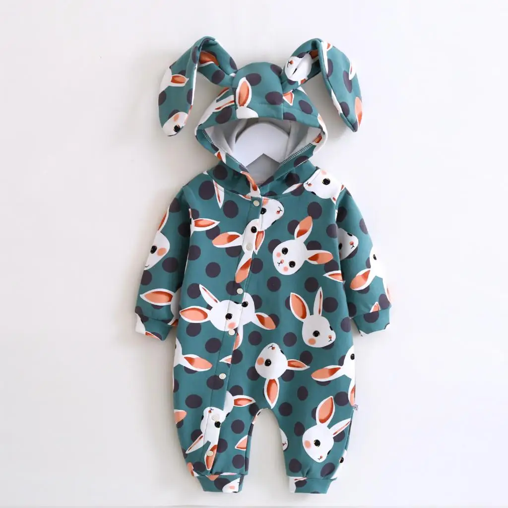 

2019 Baby Rompers Unisex Baby Clothes For Newborns Hooded Rabbit Hat Spring/autumn Fleece Jumpsuit Baby Girl Costumes For Babies