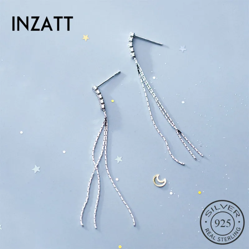 

INZATT Real 925 Sterling Silver Chain Tassel Elegant Zircon Drop Earrings For Women Cute Party Minimalist Fine Jewelry 2019 Gift