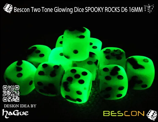 Bescon двухцветные Светящиеся Кости D6 16 мм 12 шт набор SPOOKY ROCKS, 16 мм шестигранники Die(12) блок Светящиеся Кости