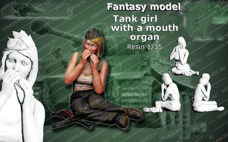 

1/35 Resin Figure Building Kit Tank Girl with a mouth organ