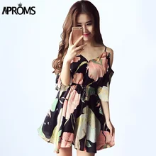 Aproms Vestidos 2018 Лето Boho Платье с цветочным принтом пикантные элегантные Высокая Талия Свободные Повседневное платья Для женщин пляжные вечерние Сарафаны