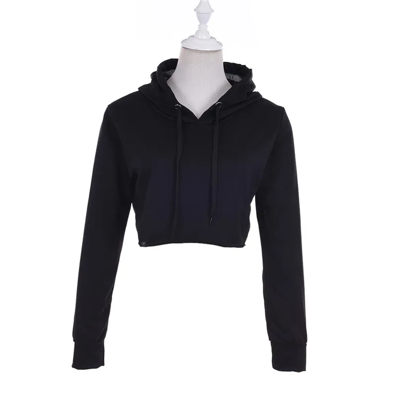 Women Autumn Hoodies Solid Crop Hoodie Long Sleeve Jumper