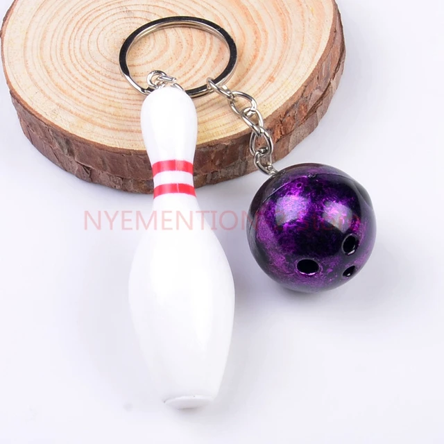 200pcs New Metal Bowling Ball Keychains Sports Keyrings Bowling Ball key chain ring keyring