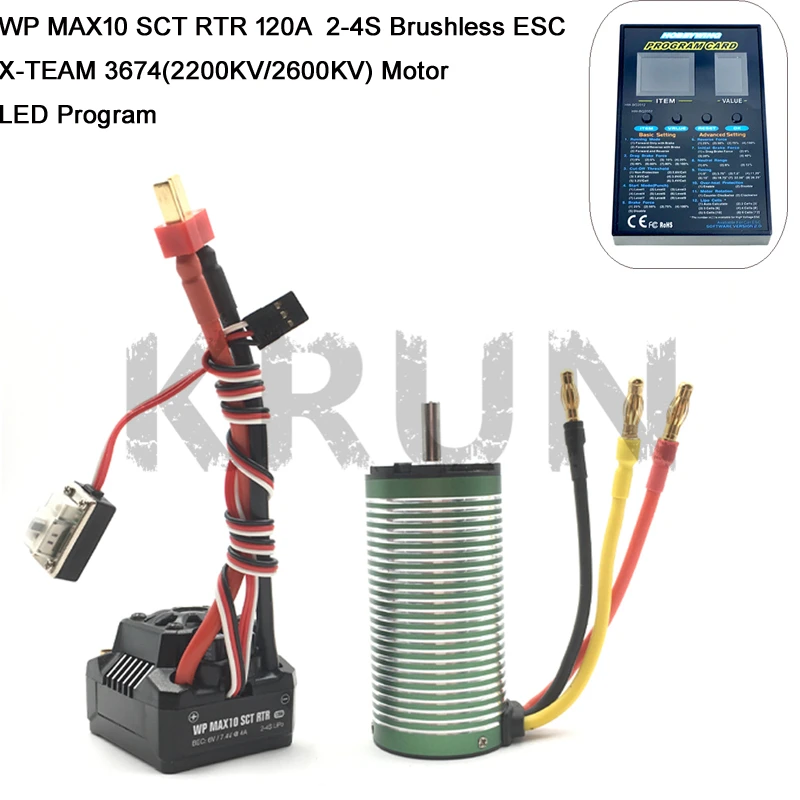 

Hobbywing WP MAX10 SCT120A RTR Brushless ESC 2-4S + 3674 Motor+free Program Card LED Program Box for 1/10 RC Car