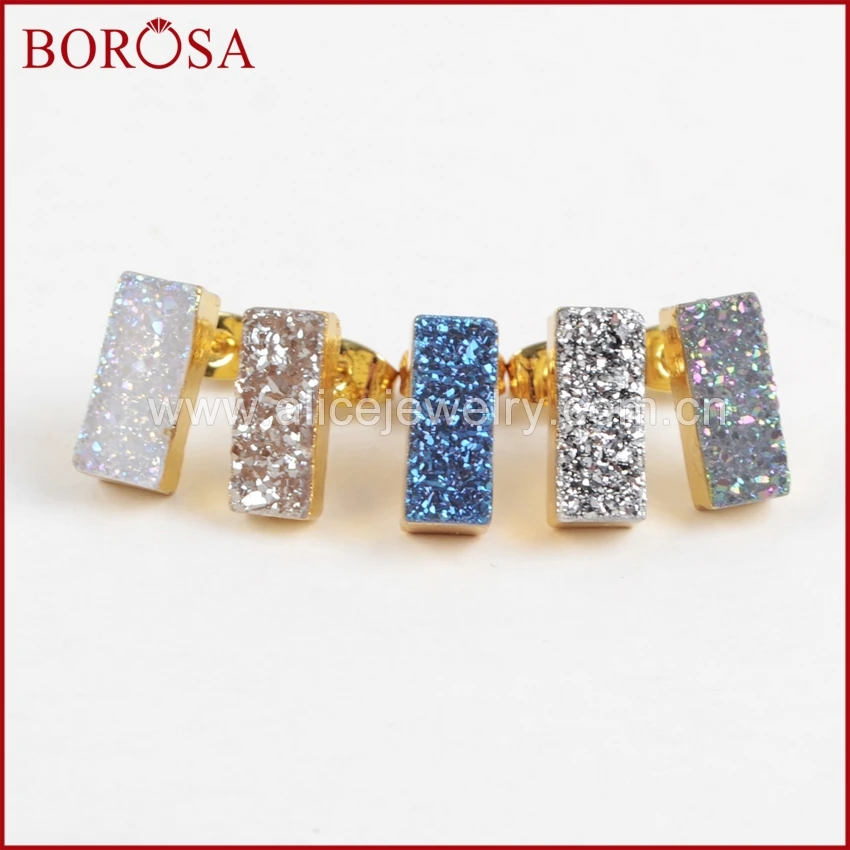 Серьги гвоздики BOROSA 1 пара золотистого цвета прямоугольной формы радуги сережки