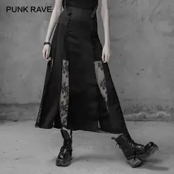 Панк рейв Готический женские пикантные кружево с цветочным узором черный длинная юбка гот Мода кружево детали и съемный бретели для