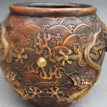 " Клеймо Династия Китайский Дворец Бронзовый Свинка Дракон Лев Пот Jar Кувшин Статуя