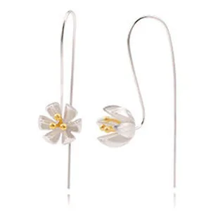

Hot Sale 925 Sterling Silver Jewelry 925 Sterling Silver Big Gold Long Lotus Flower Earrings For Women