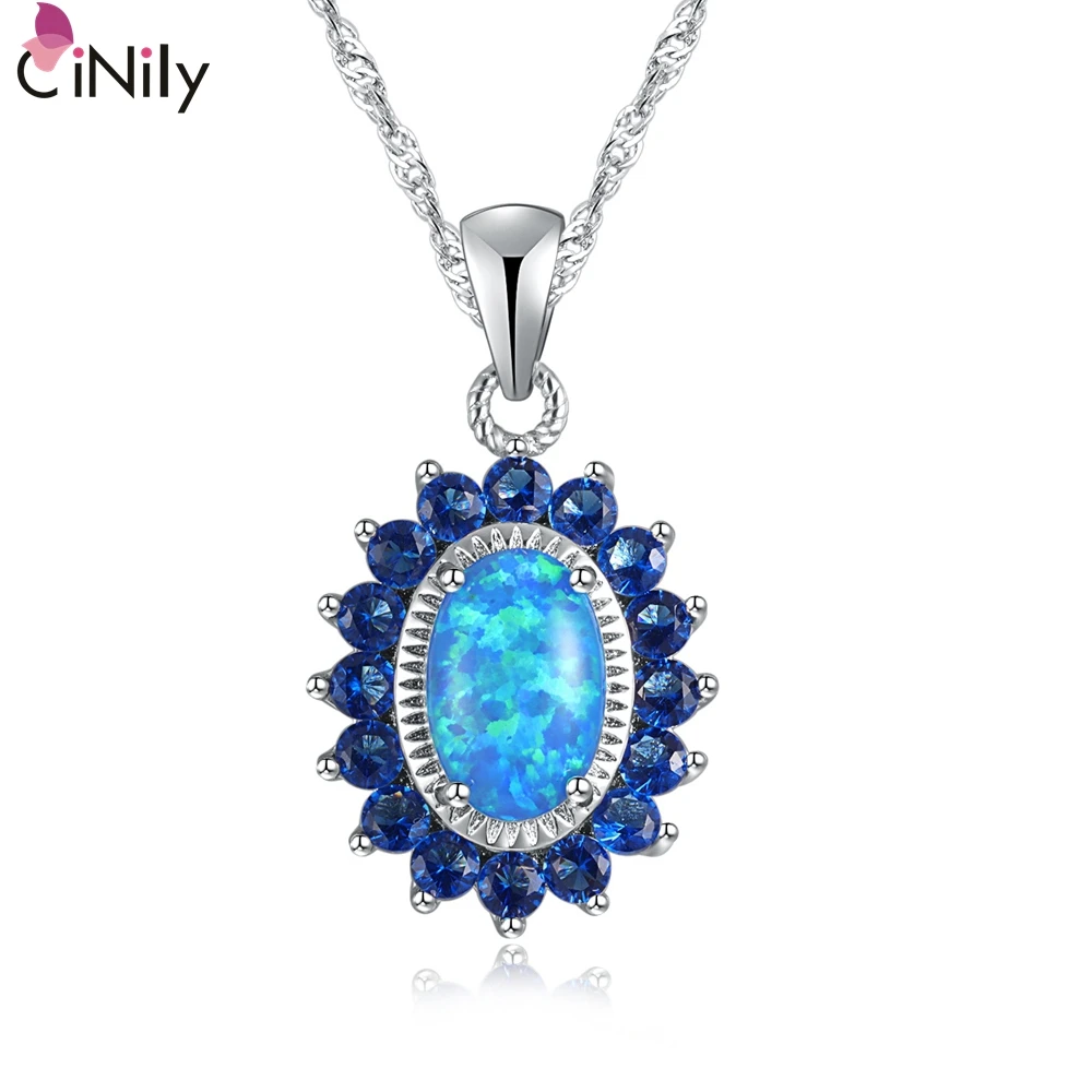 

CiNily Created Blue Fire Opal Blue Zircon Silver Plated Wholesale Hot Sell For Fashion Women Jewelry Pendant 1 3/8" OD5735