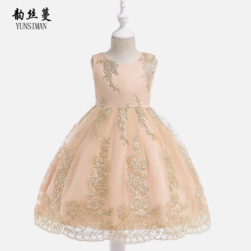 

Elegant Kids Girls Princess Dress Size 3 4 5 6 7 8 9 10 Y O-neck Flower Embroidery Green Rose Red Party Dresses for Girl 6M5A