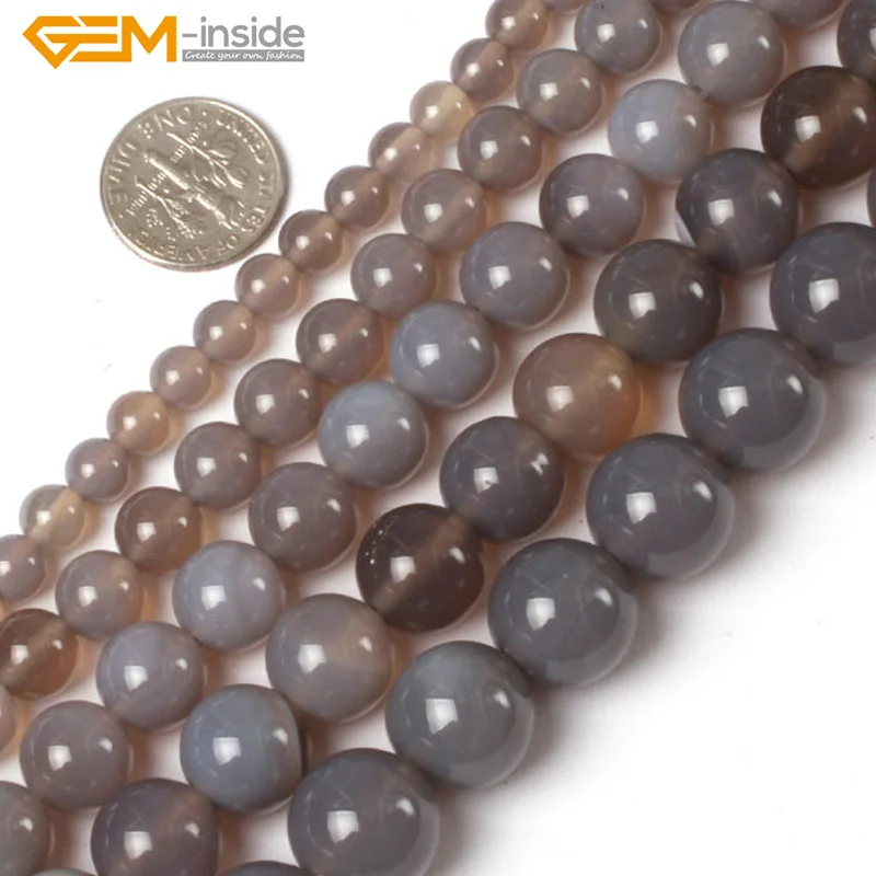 

Gem-inside 6-20mm Natural Stone Beads Round Gray Agates Beads For Jewelry Making Beads Bracelet Necklace 15'' DIY Beads