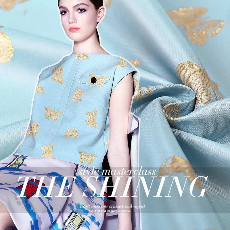 Ограниченная горячая Распродажа французская стерео жаккардовая ткань для платья гобелен сатин модная бабочка Золотая хрустящая пряжа окрашенная Яркая Ткань