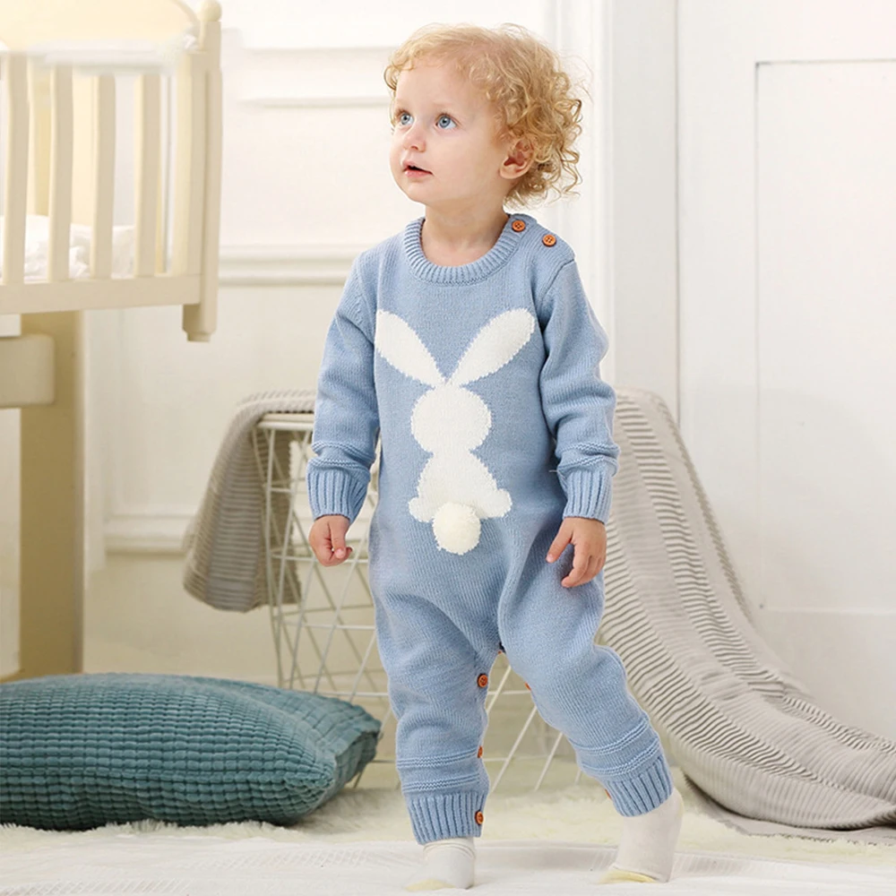Cute Rabbit Baby Romper Knitted Bunny Style Baby Girl Clothes Infant