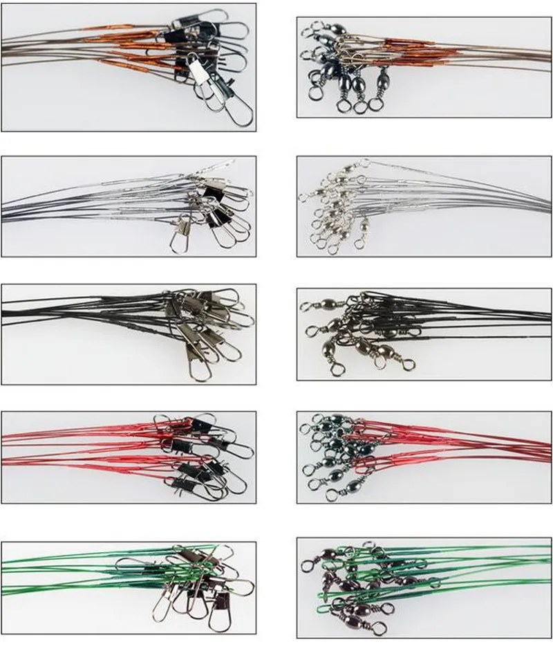 20 шт./лот, 15 см, 23 см, 30 см, рыболовная леска, стальной проволочный поводок с поворотным аксессуаром, 5 цветов, поводок Olta Leadcore FL84
