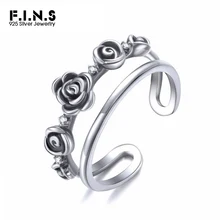 

F.I.N.S 925 Sterling Silver Ring Elegant Rose Flower Rings Unisex Wedding&Engagement Vintage Cuff Rings For Women 2018 Fashion