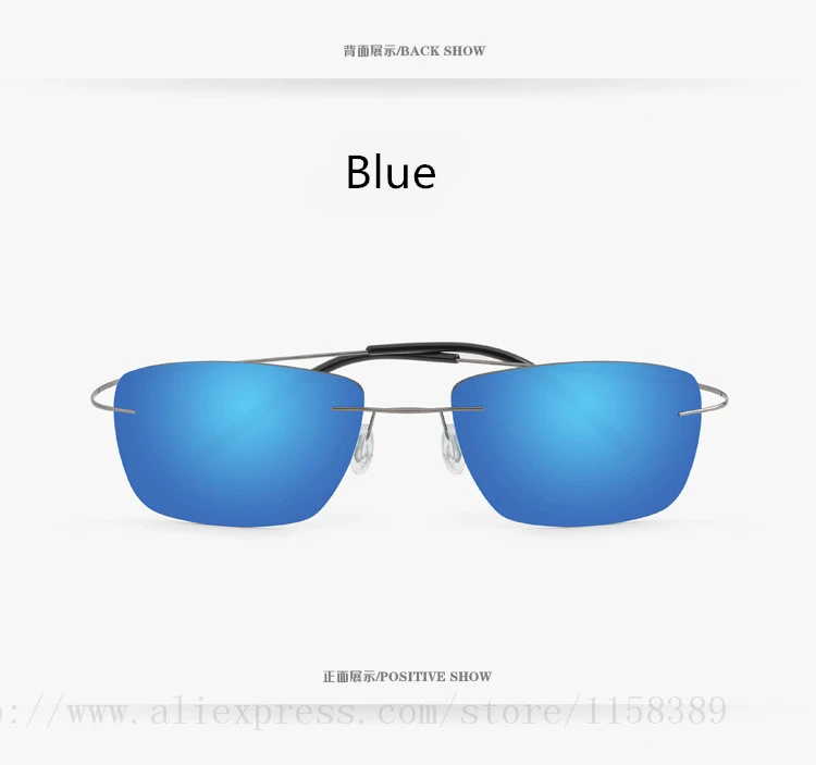 Новые мужские солнцезащитные очки, мужские солнцезащитные очки, поляризованные линзы, ультралегкие титановые очки без оправы, винтажный металлический дизайн - Цвет линз: Синий