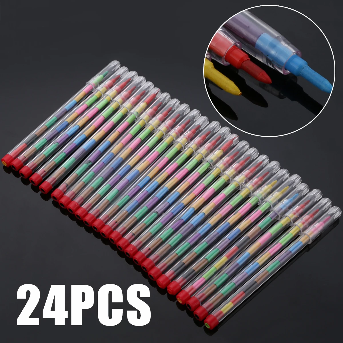 24pcs Kids Swap Point Crayons Stacker Pencils Party Loot Bag Fillers Drawing Pen for Children Stationary Party Supply
