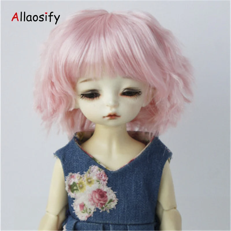 Allaosify bjd волосы розовые короткие вьющиеся челки 1/3 1/4 1/6 BJD парики Высокая температура волокна bjd кукла парик