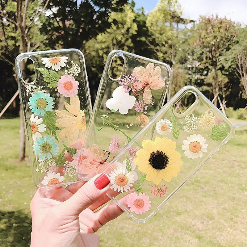 

Coque Capa For iphone 7 8 plus 6 6s plus Real Dried Flowers Soft TPU Phone Case BAck Cover For iPhone X XS MAX XR 8 Plus Fundas