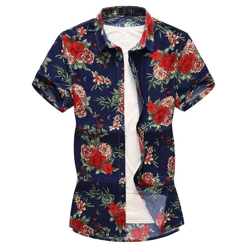 

2019 New MOGU Summer Men's Hawaiian Shirts Shorts Sleeve Flower Printed Shirt High Quality Casual Plus Size Homme Blouse