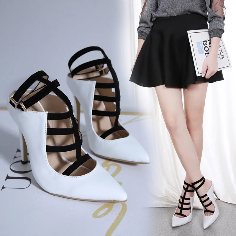 

Women Sandals Shoes Mixed Colors Buckle Strap Shallow Pointed Toe Thin High Heels Super High (8cm-up) Female Pumps Sandals Shoes