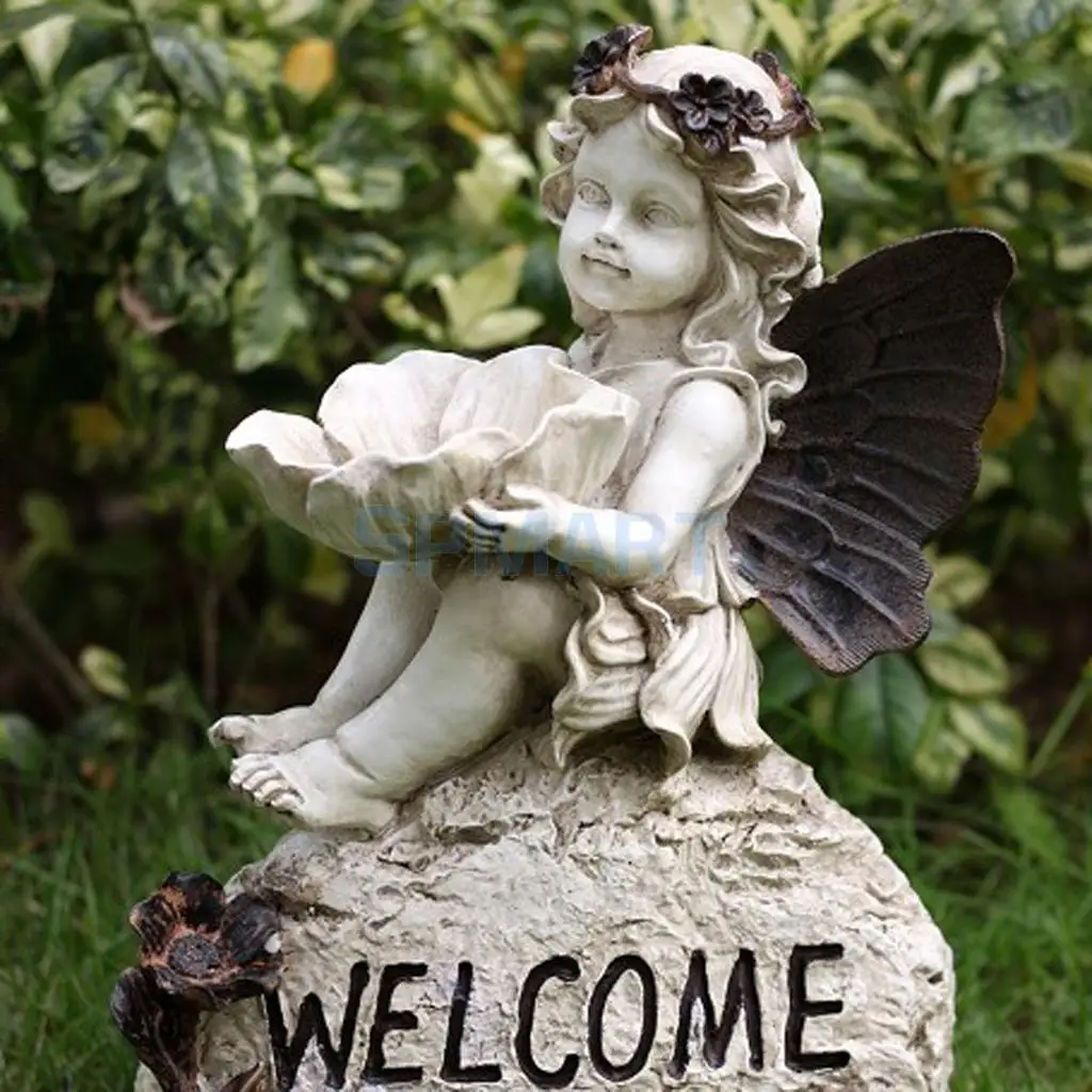 

Decorative Statue Flower Fairy with Wing Model Figurine Home Garden Lawn Decor Ornaments Collections Gift