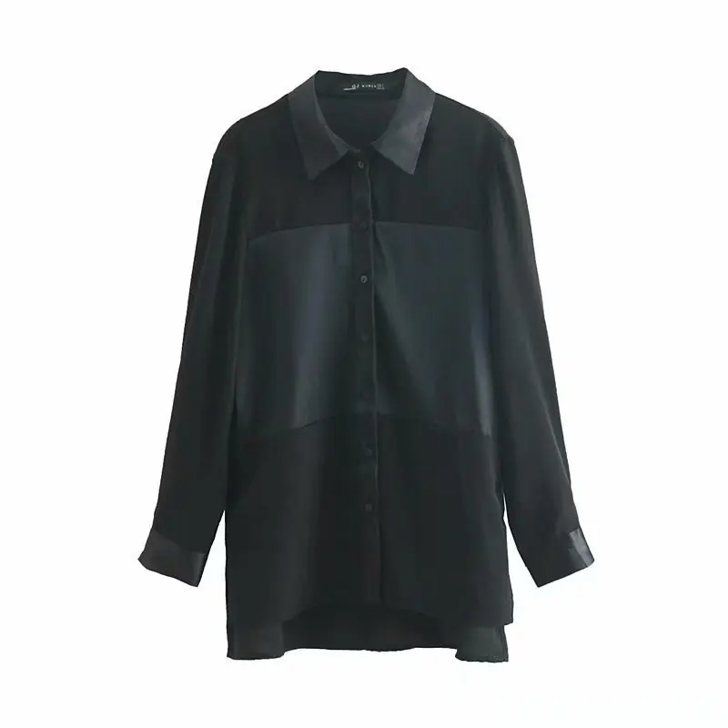 

Fashion women Canal to 38-8027 European and American fashion satin frilled shirt