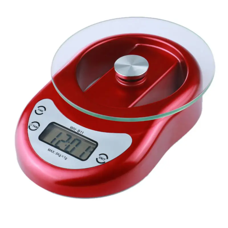 5Kg/1G Kitchen Scale LED Glass Baking Scale Tea Herbs Electronic Scales Clock Countdown Function