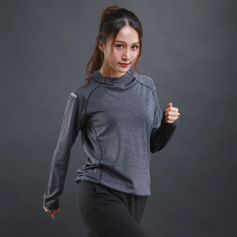 Beste 2017 herfst amp; winter nieuwe vrouwen lange mouwen T shirt trui dunne ademende fitness training sport lange mouwen hooded trui LX