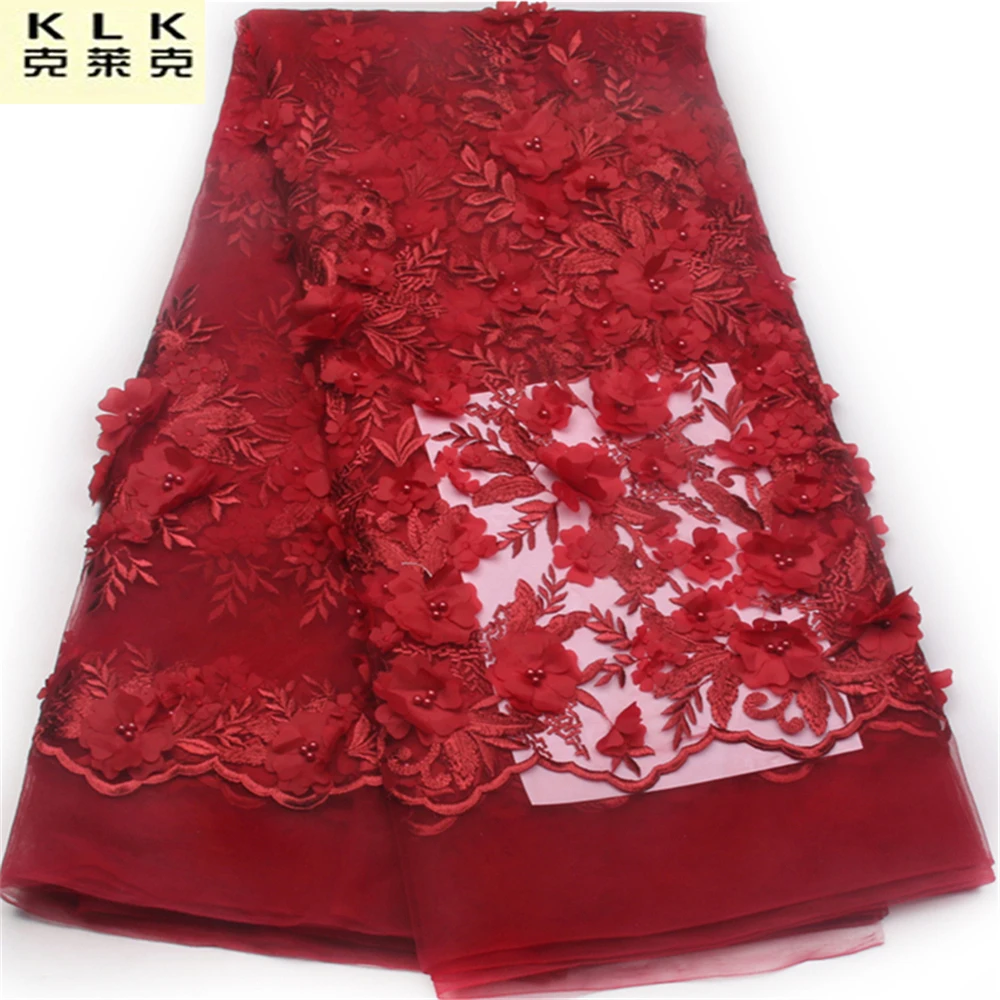 French 3d lace fabric 2017 Latest african wine red African french embroidered mesh for women dress KL28-2 | Дом и сад