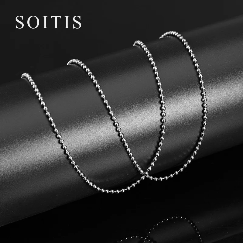 SOITIS High Quality Stainless Steel Chain Sliver Color Men/Women Chain 55cm Bead Chain Necklace