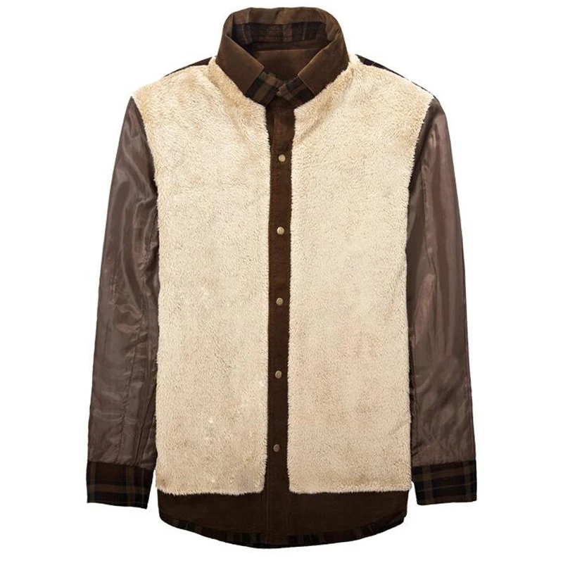 Cotton Liner Fleece Casual Shirt Men Winter Thick Wool Turn Down Plaid Shirts Coat Men's Long Sleeve Shirt Military Jackets