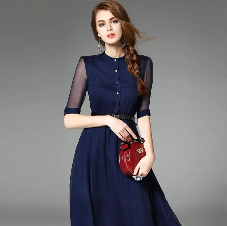 blue silk dress