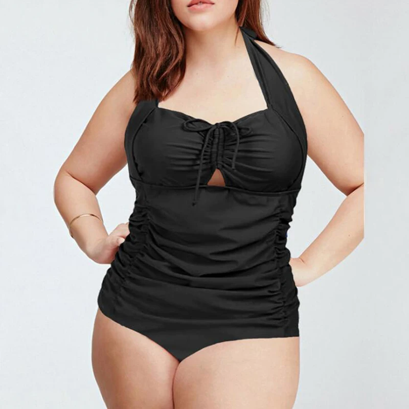 

Plus large size women one-piece swimsuit 2019 black sexy swimsuit gathered slim slimming Monokini swimsuit beachwear 3XL-5XL