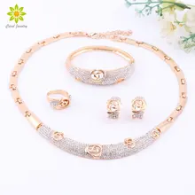 African Jewelry Sets Gold Color Flower Shape Full Crystal Necklace Set Fashion Wedding Elegant Costume Jewelry Set