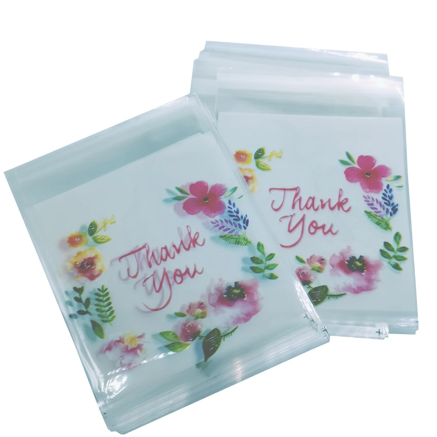 

100pcs/lot 10*10cm Thank You Printed Plastic Transparent Cookies Bags Self-adhesive For Wedding Birthday Party