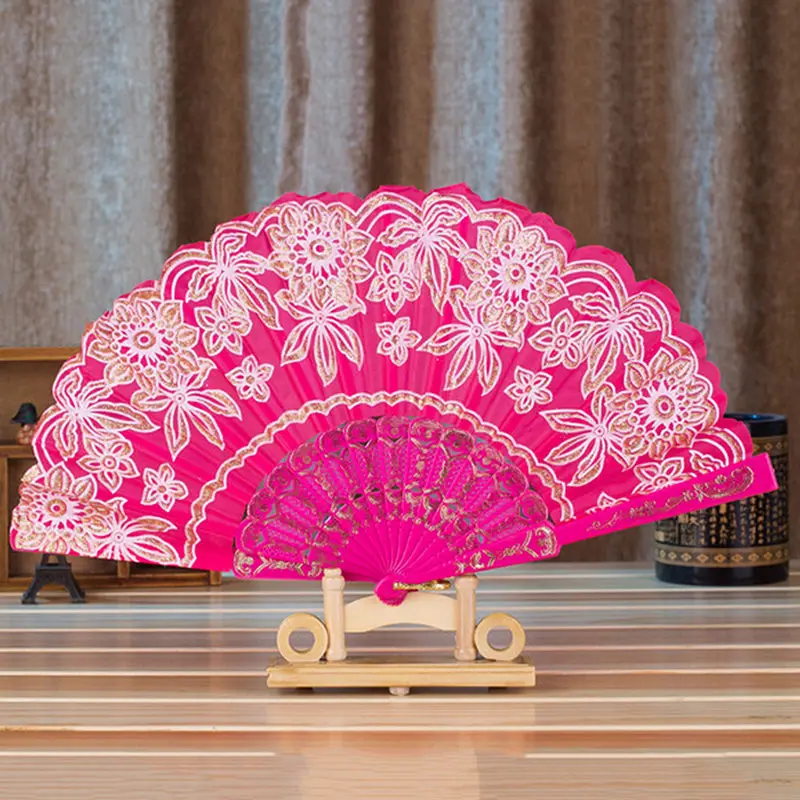 

7 Styles Chinese Style Traditional Lace Bronzing Fabric Folding Fan Home Decor Flower Painting Pattern Fan