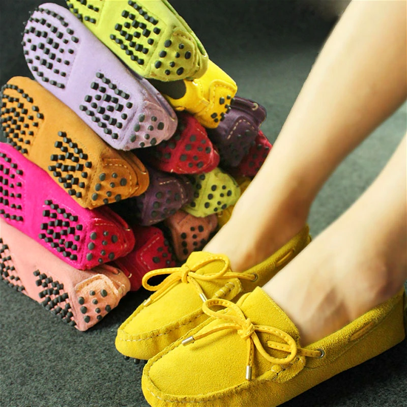 

2016 New Autumn Women real Genuine Leather Shoes Suede Flat Shoes Handmade Lady Driving Women Casual Shoes Moccasins Loafers