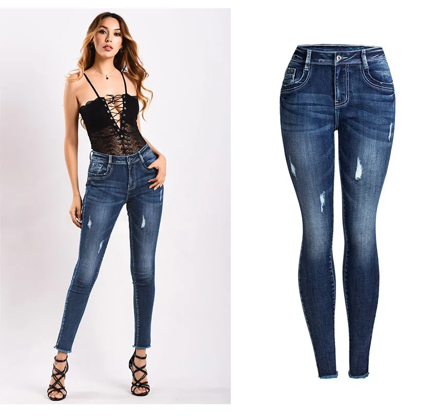 2018 jeans autumn and winter in Europe and the United States women's stretch slim thickened warm jean small leg pants nine points pencil pants (3)