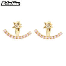 Enfashion Estrella Pendiente color de Rosa de Piedra Zirconia aretes de Oro De La Chaqueta del Oído Stud Pendientes Para Las Mujeres Joyería aretes Orecchini brincos
